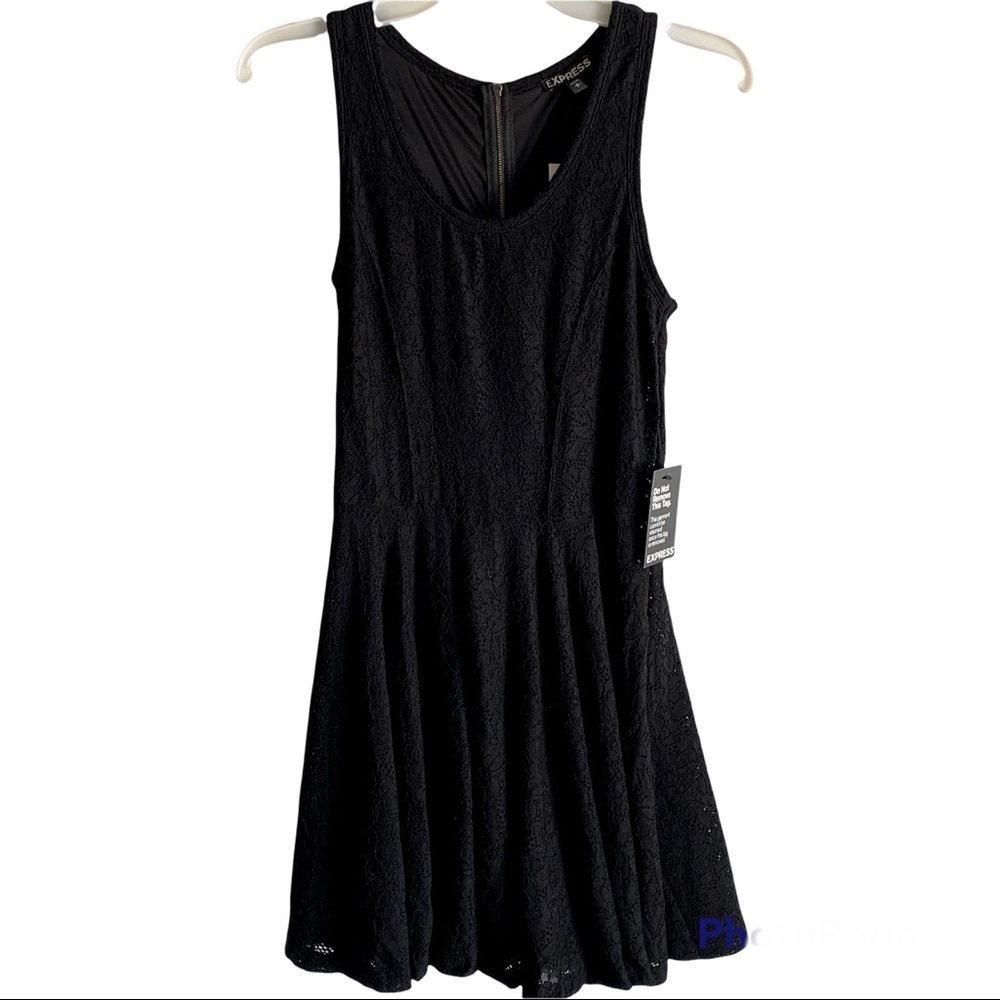 Express Black Eyelet A-line Sleeveless Dress with Zippered Back Size Small NWT